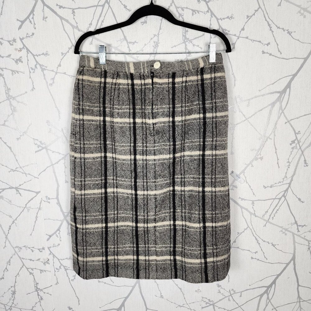 Erra Rocke VTG Germany Gray Plaid 100% Wool Pleated Pencil Skirt